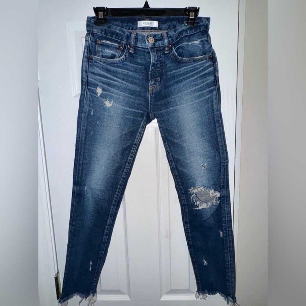 Moussy Vintage Distressed Slim Fit Blue Denim Jeans Size 25